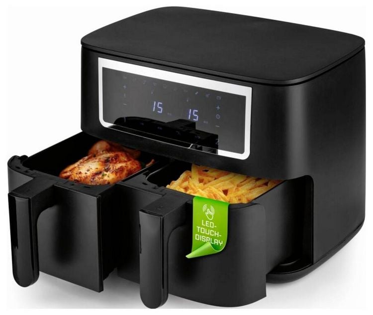 Produktbild: GourmetMaxx GOURMETmaxx Hei&szlig;luft-Fritteuse Doppelkorb 2x 4l schwarz matt/Edelstahl Hei&szlig;luft-Fritteuse 8 l 2600 W Schwarz