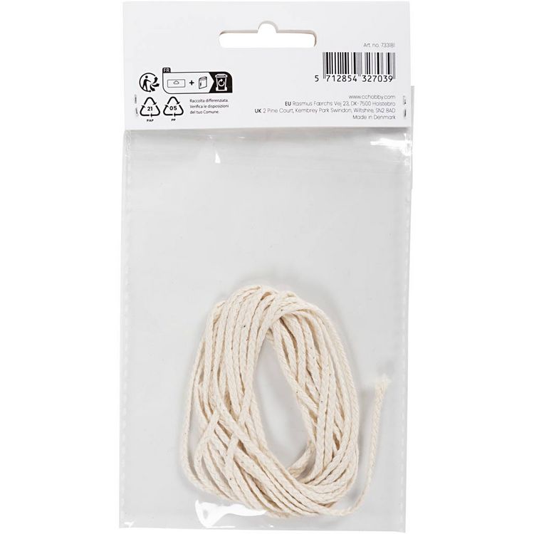 Creativ Company Docht, geeignet für getauchte Kerzen, Durchmesser 1522mm und geformte Kerzen (Durchmesser 4060mm), 3m/1Packung, 100 g kaufen