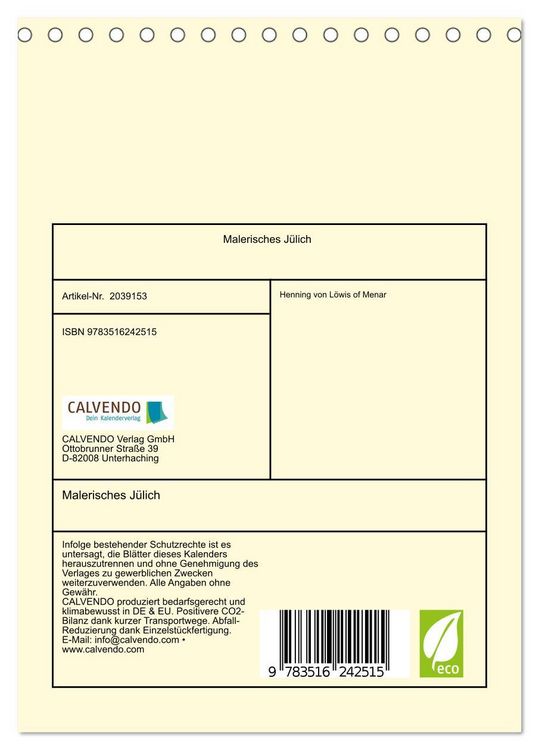 Produktbild: Malerisches J&uuml;lich (Tischkalender 2026 DIN A5 hoch), CALVENDO Monatskalender