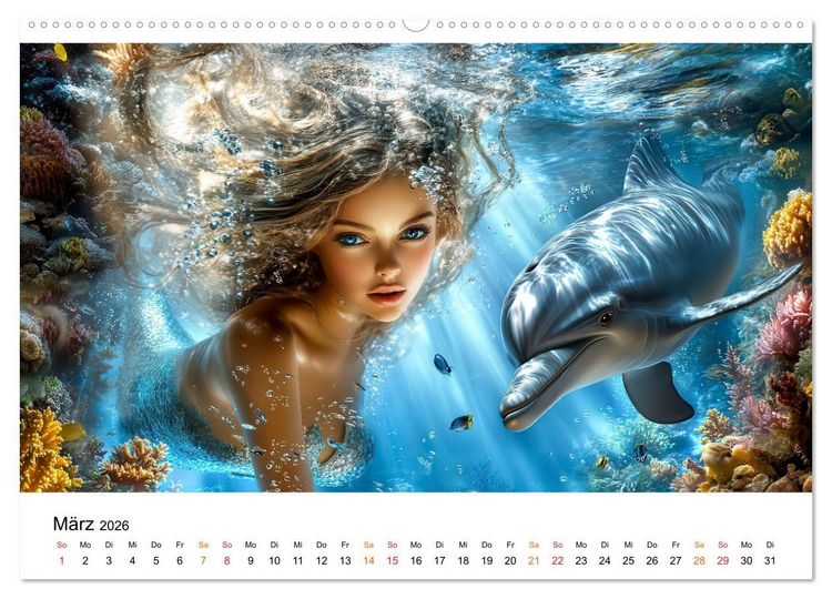 Produktbild: Geheimnisvolle Meerjungfrau (hochwertiger Premium Wandkalender 2026 DIN A2 quer), Kunstdruck in Hochglanz