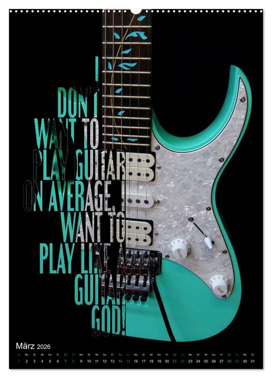 Produktbild: Rockgitarren Textposter (hochwertiger Premium Wandkalender 2026 DIN A2 hoch), Kunstdruck in Hochglanz