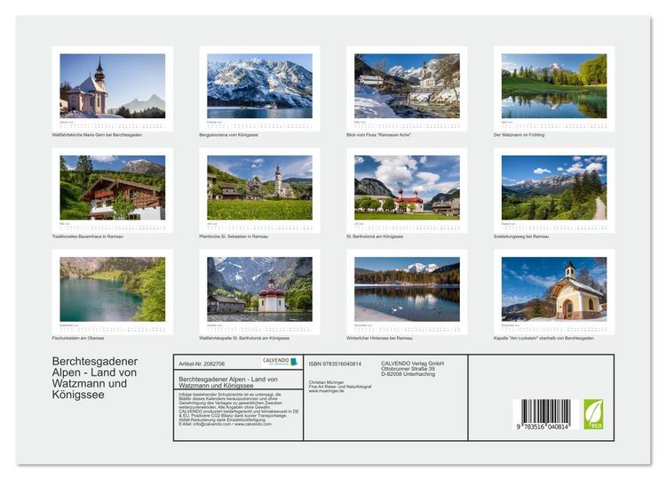 Produktbild: Berchtesgadener Alpen - Land von Watzmann und K&ouml;nigssee (hochwertiger Premium Wandkalender 2026 DIN A2 quer), Kunstdruck in Hochglanz
