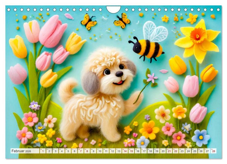Produktbild: Niedliche Filzhunde - Liebevolle Ideen aus Filz und Wolle (Wandkalender 2026 DIN A4 quer), CALVENDO Monatskalender