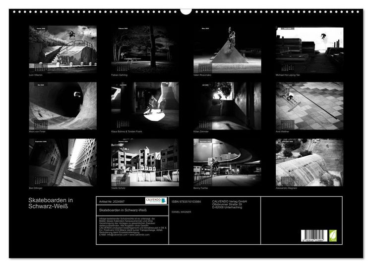 Produktbild: Skateboarden in Schwarz-Wei&szlig; (Wandkalender 2026 DIN A2 quer), CALVENDO Monatskalender