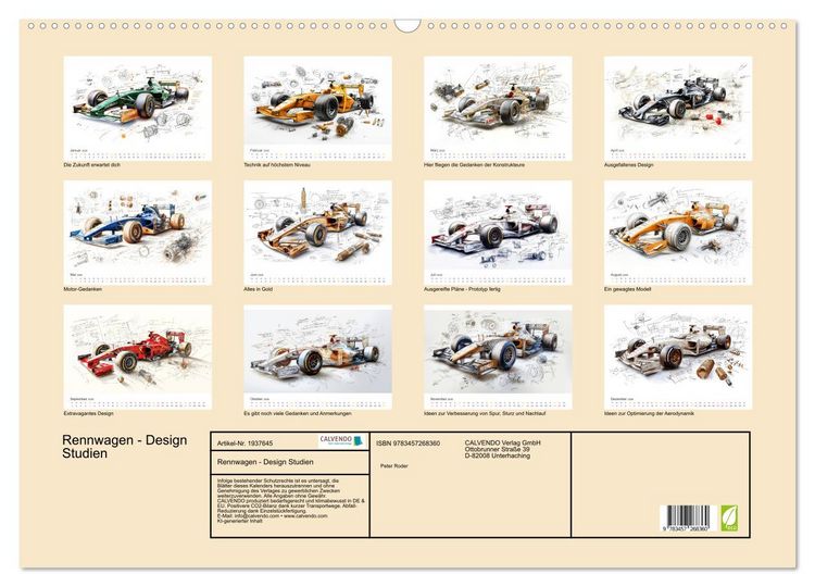 Produktbild: Rennwagen - Design Studien (Wandkalender 2026 DIN A2 quer), CALVENDO Monatskalender