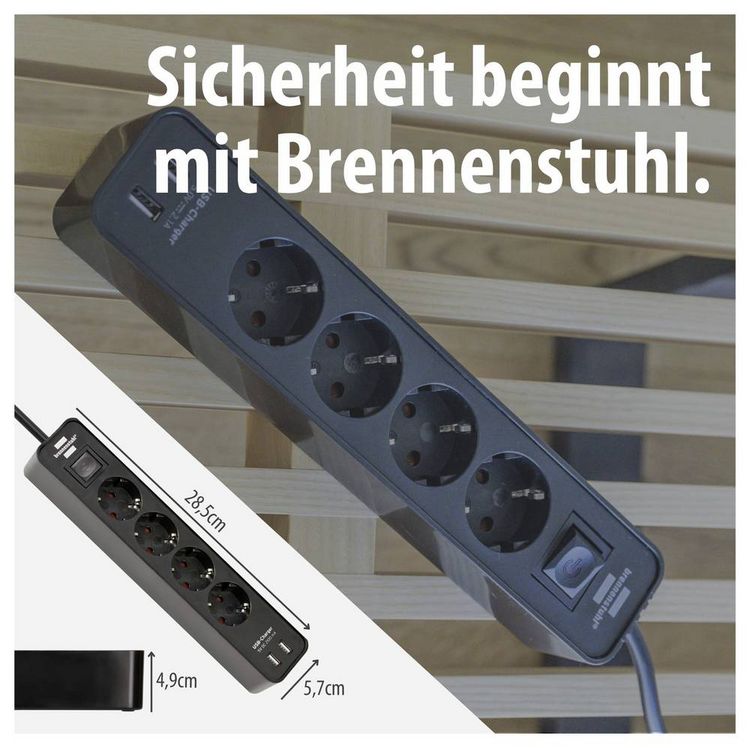 Produktbild: Brennenstuhl 1153240006 Steckdosenleiste mit Schalter 4fach Schwarz Schutzkontakt 1 St.
