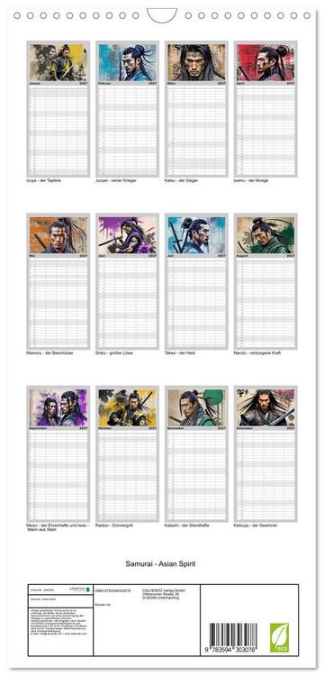 Produktbild: Familienplaner 2027 - Samurai - Asian Spirit mit 5 Spalten (Wandkalender, 21 x 45 cm) CALVENDO
