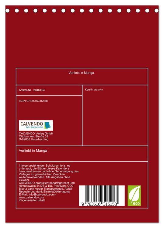 Produktbild: Verliebt in Manga (Tischkalender 2026 DIN A5 hoch), CALVENDO Monatskalender