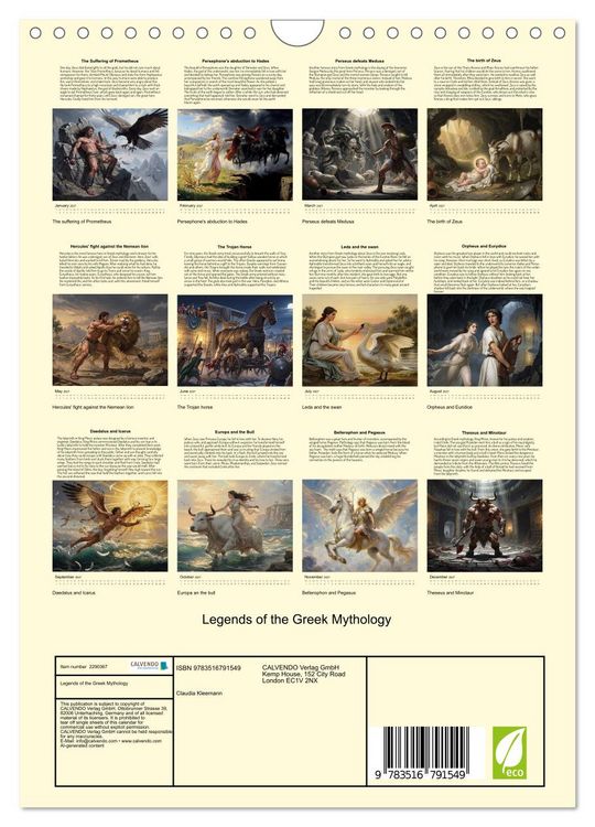 Produktbild: Legends of the Greek Mythology (Wall Calendar 2027 DIN A4 portrait), CALVENDO 12 Month Wall Calendar