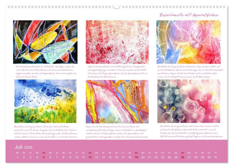 Produktbild: Voller Freude mit Malen durch das Jahr! 12 ausf&uuml;hrliche Schritt-f&uuml;r-Schritt-Anleitungen (hochwertiger Premium Wandkalender 2026 DIN A2 quer), Kunstdruck in Hochglanz