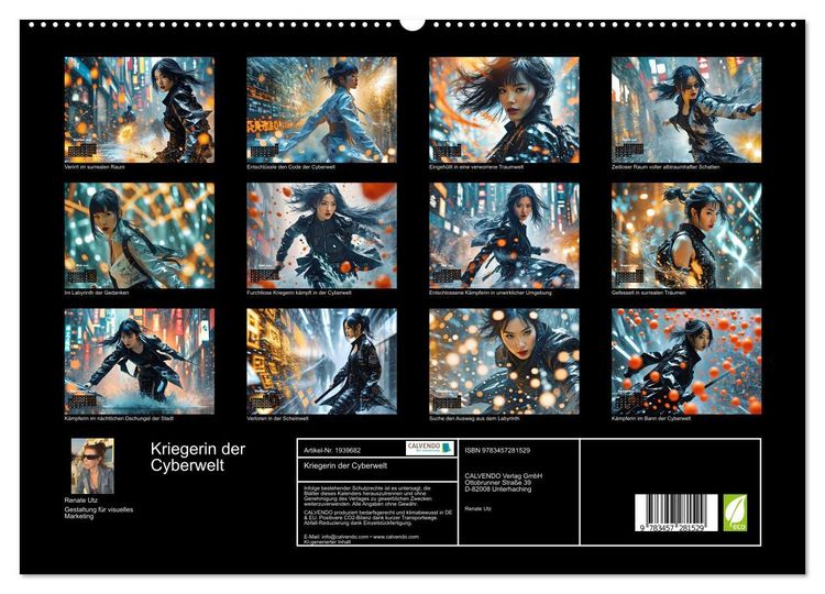 Produktbild: Kriegerin der Cyberwelt (hochwertiger Premium Wandkalender 2026 DIN A2 quer), Kunstdruck in Hochglanz
