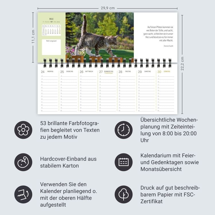 Produktbild: Katzen Premium-Tischplaner 2027 - Der literarische Wochenkalender mit Zitaten