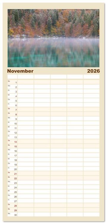 Produktbild: Familienplaner 2026 - Bezaubernde Bergseen mit 5 Spalten (Wandkalender, 21 x 45 cm) CALVENDO