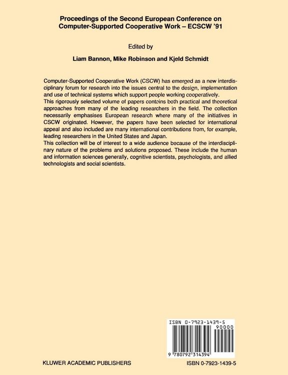 Produktbild: Proceedings of the Second European Conference on Computer-Supported Cooperative Work
