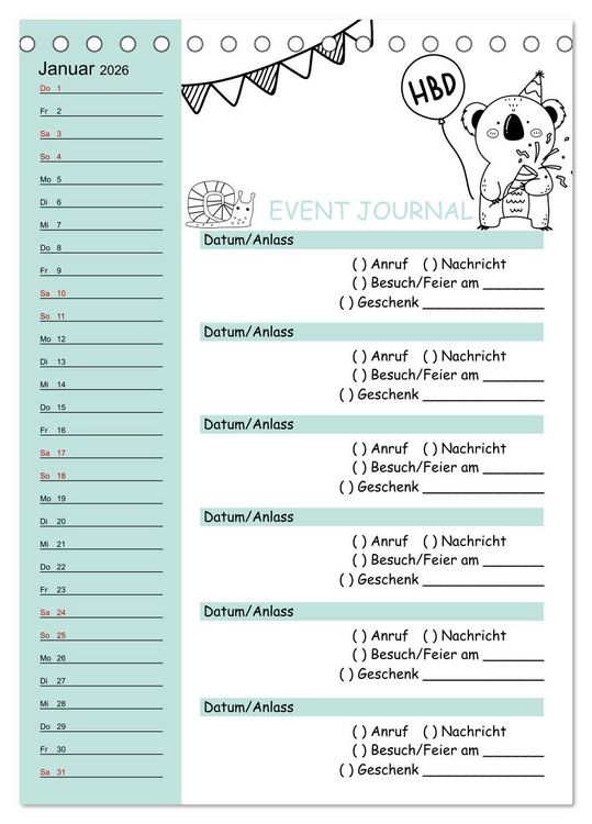 Produktbild: Geburtstagsplaner Doodle Tiere - F&uuml;r Termine, Geschenke, Eventdetails & mehr (Tischkalender 2026 DIN A5 hoch), CALVENDO Monatskalender