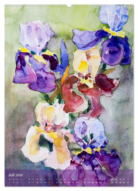 Produktbild: Karl Sock Blumenaquarelle (hochwertiger Premium Wandkalender 2026 DIN A2 hoch), Kunstdruck in Hochglanz