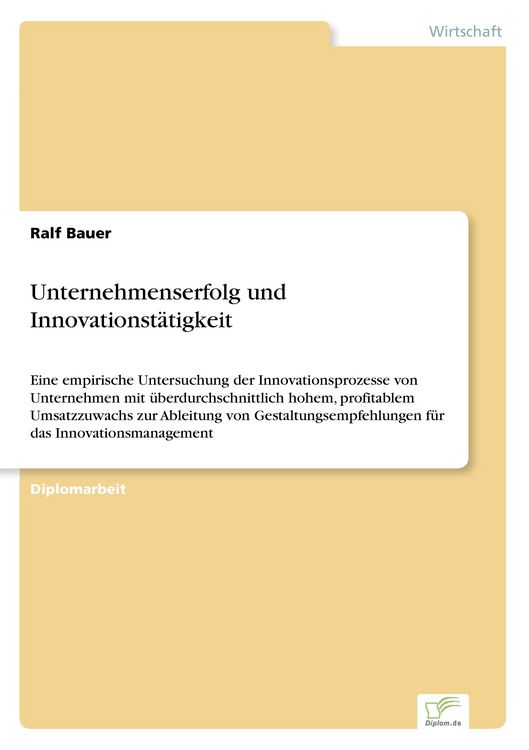 Produktbild: Unternehmenserfolg und Innovationst&auml;tigkeit