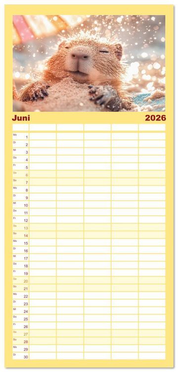 Produktbild: Familienplaner 2026 - Capybara Zeit mit 5 Spalten (Wandkalender, 21 x 45 cm) CALVENDO