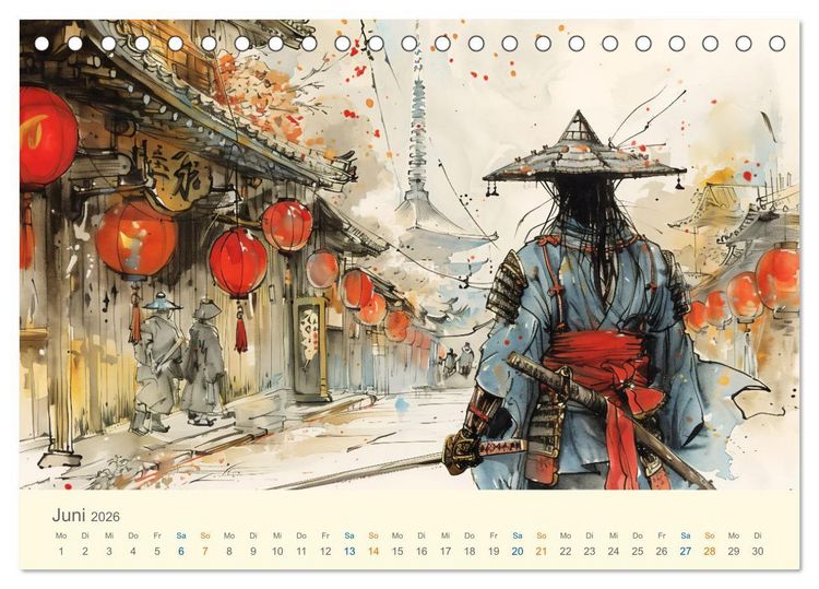 Produktbild: Samurai - whimsical inked style (Tischkalender 2026 DIN A5 quer), CALVENDO Monatskalender