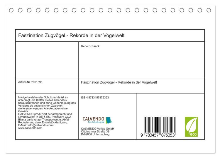 Produktbild: Faszination Zugv&ouml;gel - Rekorde in der Vogelwelt (Tischkalender 2026 DIN A5 quer), CALVENDO Monatskalender