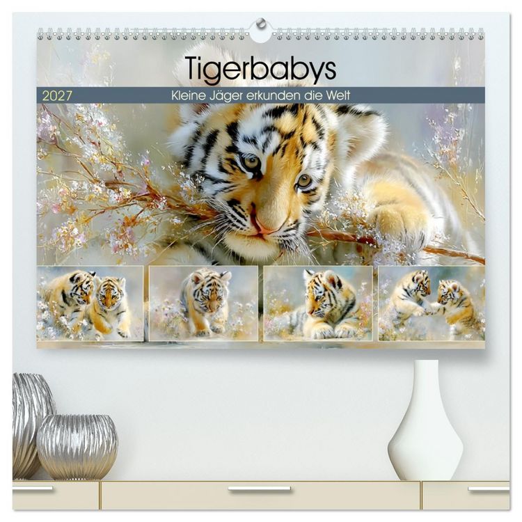 Produktbild: Tigerbabys. Kleine J&auml;ger erkunden die Welt (hochwertiger Premium Wandkalender 2027 DIN A2 quer), Kunstdruck in Hochglanz