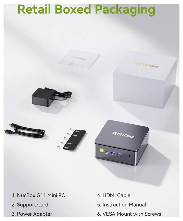 Produktbild: GMKtec Mini PC G11 AMD Ryzen&trade; Embedded R2514 16+256GB AMD Ryzen Embedded R2514 3.7GHz 16GB RAM 256GB SSD AMD Radeon Graphics Win