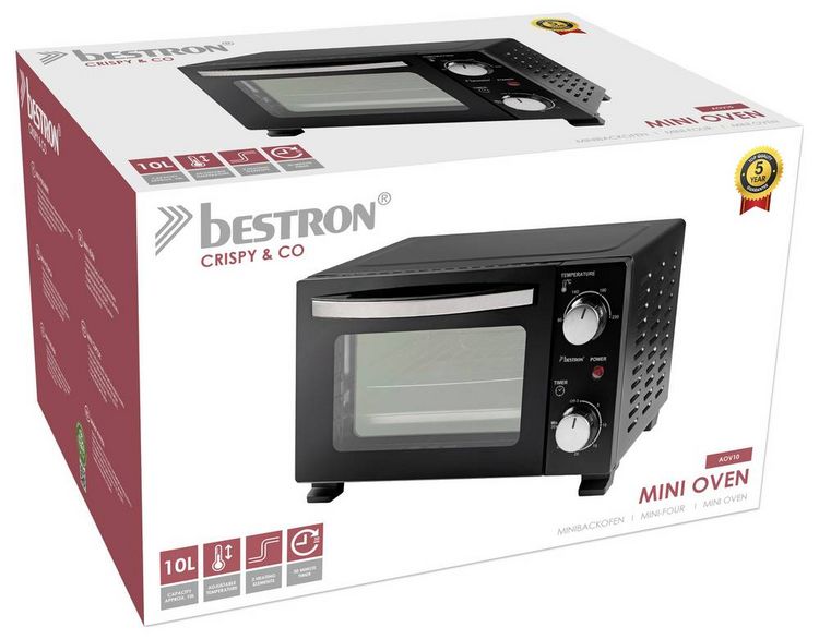Produktbild: Bestron AOV10 Mini-Backofen Grillfunktion, Kontrollleuchte, Timerfunktion 10l