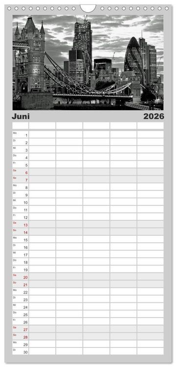 Produktbild: Familienplaner 2026 - London in Schwarz-Wei&szlig; mit 5 Spalten (Wandkalender, 21 x 45 cm) CALVENDO