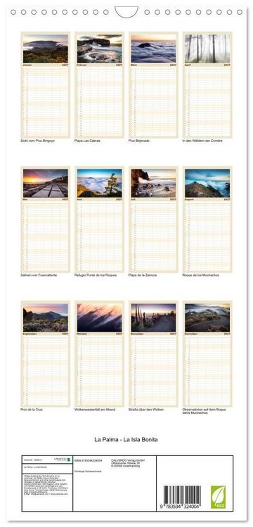 Produktbild: Familienplaner 2027 - La Palma - La Isla Bonita mit 5 Spalten (Wandkalender, 21 x 45 cm) CALVENDO