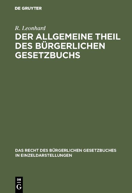 Produktbild: Der allgemeine Theil des b&uuml;rgerlichen Gesetzbuchs
