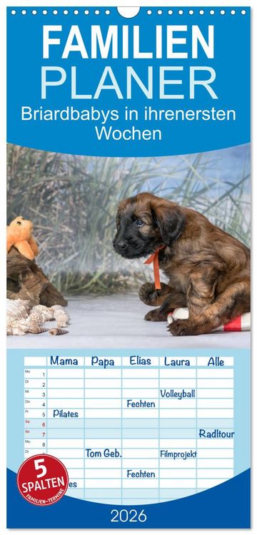 Produktbild: Familienplaner 2026 - Briardbabys in ihren ersten Wochen mit 5 Spalten (Wandkalender, 21 x 45 cm) CALVENDO