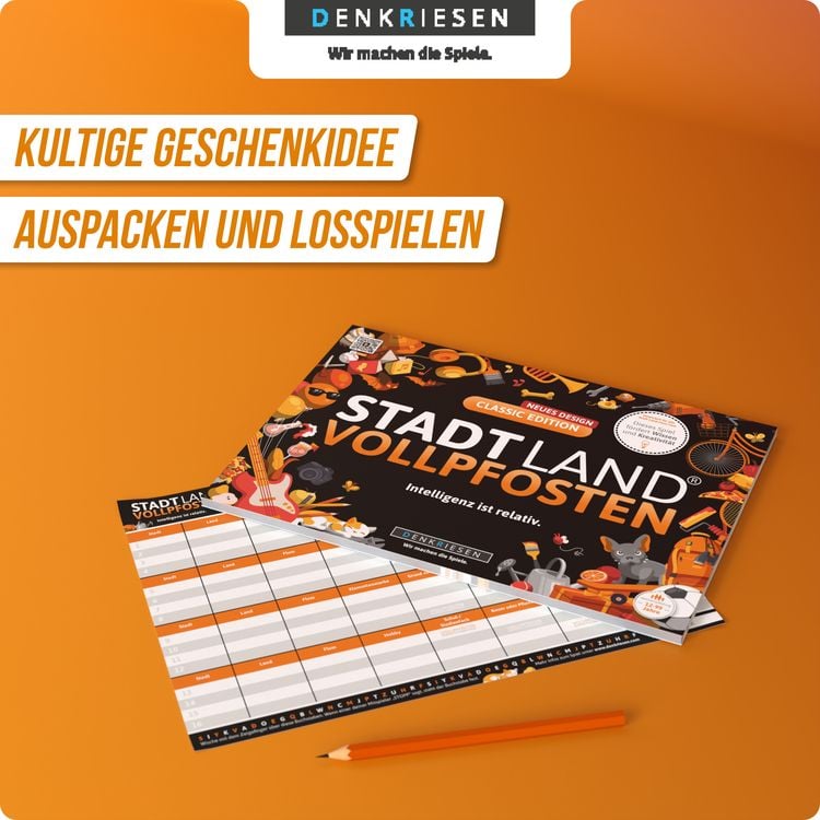 Denkriesen - Stadt Land Vollpfosten® - Classic Edition - "intelligenz ist Relativ." - A4