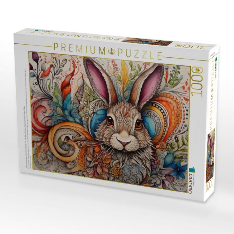 Produktbild: CALVENDO Puzzle Hase, zentangle, farbenfroh, bunt, Tier, Haustier, Fantasie, Kinderzimmer, Kinder, Deko, | 1000 Teile Lege-Gr&ouml;&szlig;e 64x48cm Foto-Puzzle f