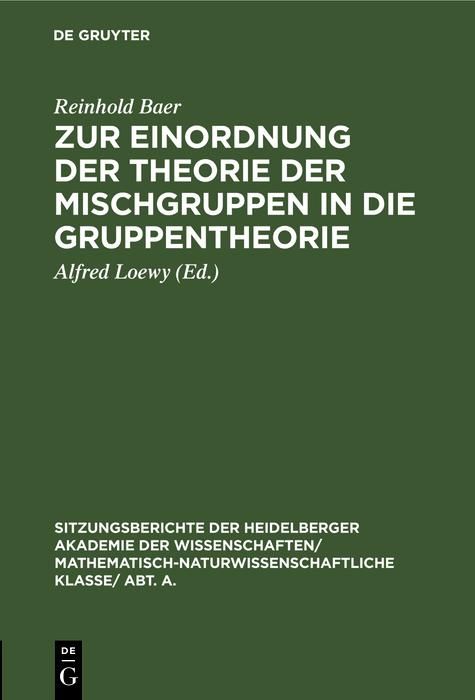 Produktbild: Zur Einordnung der Theorie der Mischgruppen in die Gruppentheorie