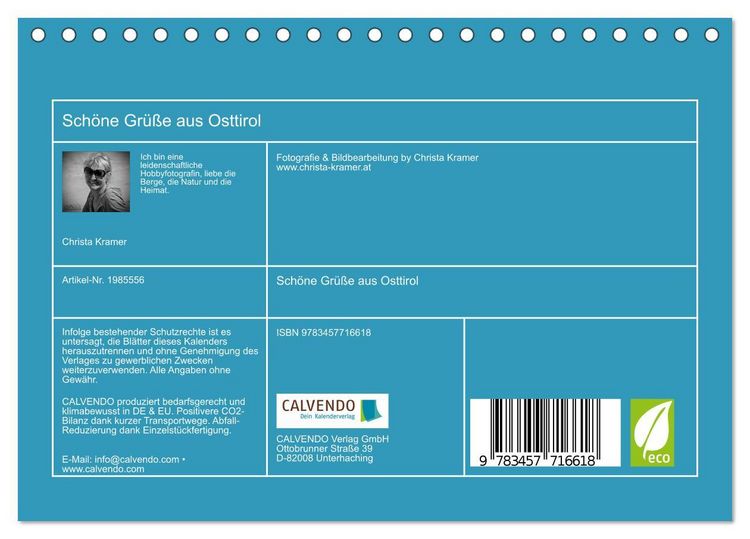 Produktbild: Sch&ouml;ne Gr&uuml;&szlig;e aus Osttirol (Tischkalender 2026 DIN A5 quer), CALVENDO Monatskalender