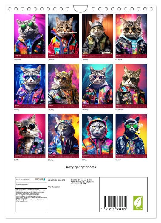 Produktbild: Crazy gangster cats (Wall Calendar 2026 DIN A4 portrait), CALVENDO 12 Month Wall Calendar