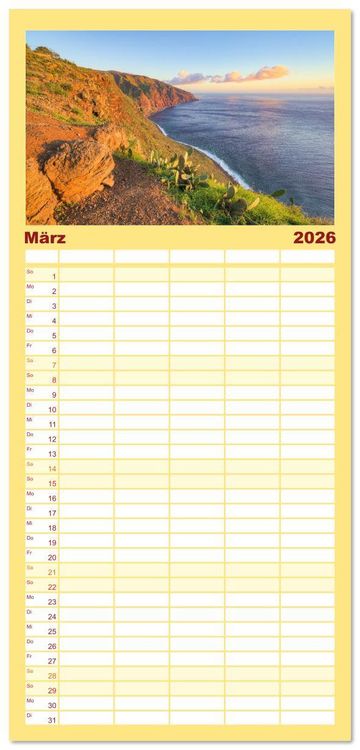 Produktbild: Familienplaner 2026 - Wundersch&ouml;nes Madeira mit 5 Spalten (Wandkalender, 21 x 45 cm) CALVENDO