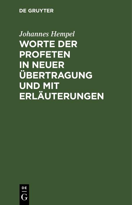 Produktbild: Worte der Profeten in neuer &Uuml;bertragung und mit Erl&auml;uterungen