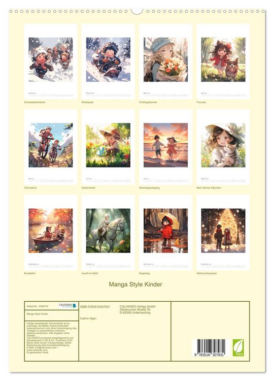 Produktbild: Manga Style Kinder (hochwertiger Premium Wandkalender 2026 DIN A2 hoch), Kunstdruck in Hochglanz