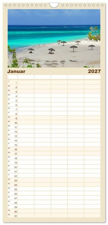 Produktbild: Familienplaner 2027 - Die sch&ouml;nsten Str&auml;nde Karibik mit 5 Spalten (Wandkalender, 21 x 45 cm) CALVENDO