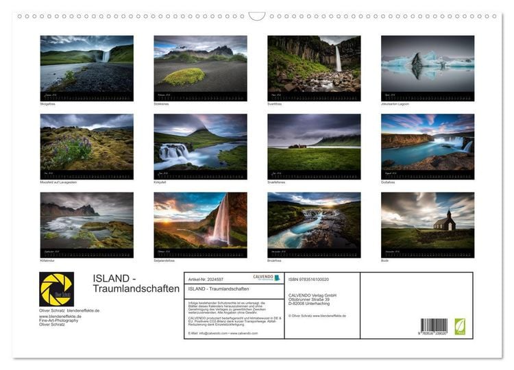 Produktbild: ISLAND - Traumlandschaften (Wandkalender 2026 DIN A2 quer), CALVENDO Monatskalender