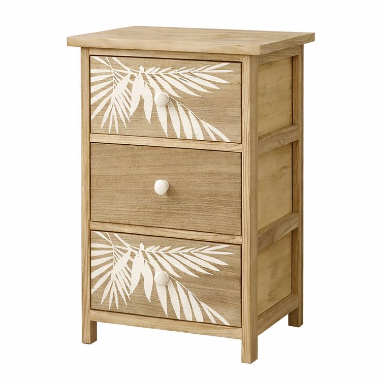 Produktbild: HTI-Living Kommode Melia 3 Schubladen Palmen-Design Artisaneiche-Wei&szlig;