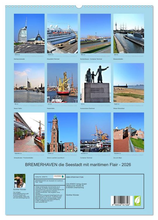 Produktbild: BREMERHAVEN die Seestadt mit maritimen Flair - 2026 (hochwertiger Premium Wandkalender 2026 DIN A2 hoch), Kunstdruck in Hochglanz