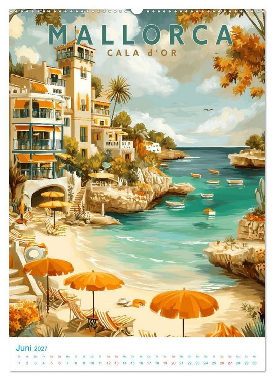 Produktbild: Mallorca - Old School Poster Style (Wandkalender 2027 DIN A2 hoch), CALVENDO Monatskalender