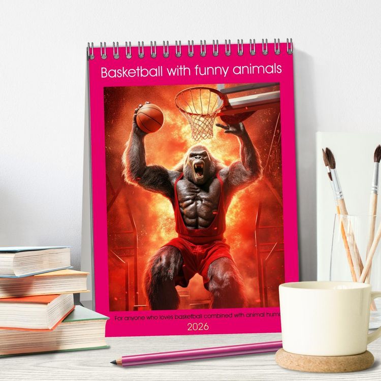 Produktbild: Basketball with funny animals (Desk Calendar 2026 DIN A5 portrait), CALVENDO 12 Month DeskCalendar