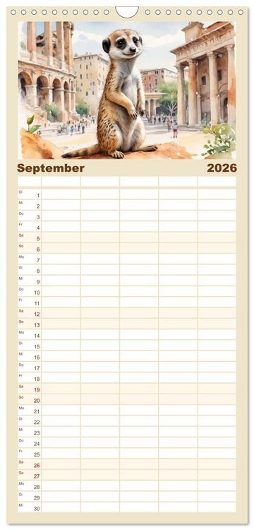 Produktbild: Familienplaner 2026 - Erdm&auml;nnchen in Italien mit 5 Spalten (Wandkalender, 21 x 45 cm) CALVENDO