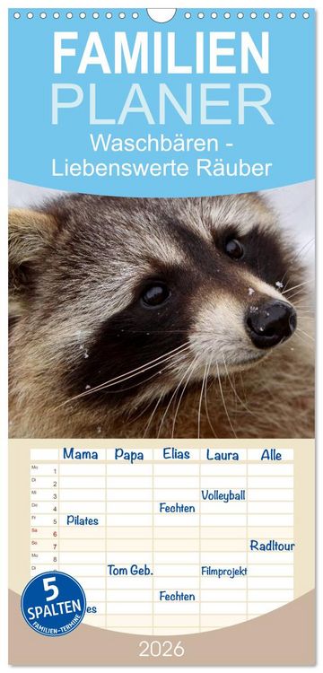 Produktbild: Familienplaner 2026 - Waschb&auml;ren mit 5 Spalten (Wandkalender, 21 x 45 cm) CALVENDO