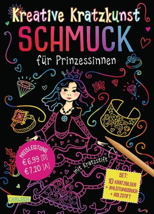 Produktbild: Kratzbilder f&uuml;r Kinder: Kreative Kratzkunst: Schmuck f&uuml;r Prinzessinnen: Set mit 10 Kratzbildern, Anleitungsbuch und Holzstift