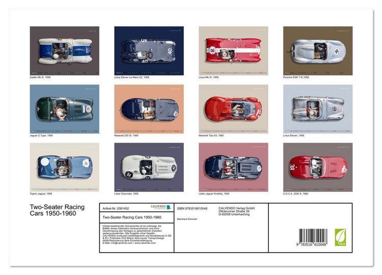 Produktbild: Two-Seater Racing Cars 1950-1960 (Wandkalender 2026 DIN A3 quer), CALVENDO Monatskalender