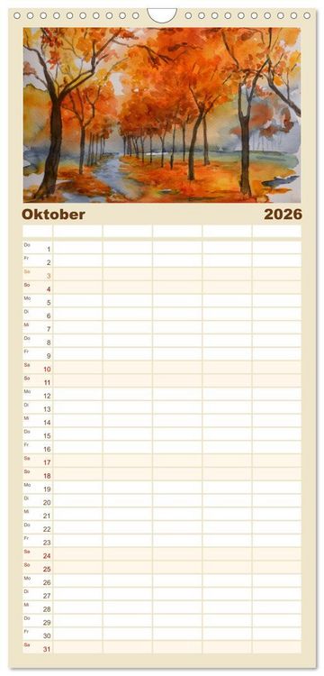 Produktbild: Familienplaner 2026 - Mit Aquarellen durch das Jahr mit 5 Spalten (Wandkalender, 21 x 45 cm) CALVENDO